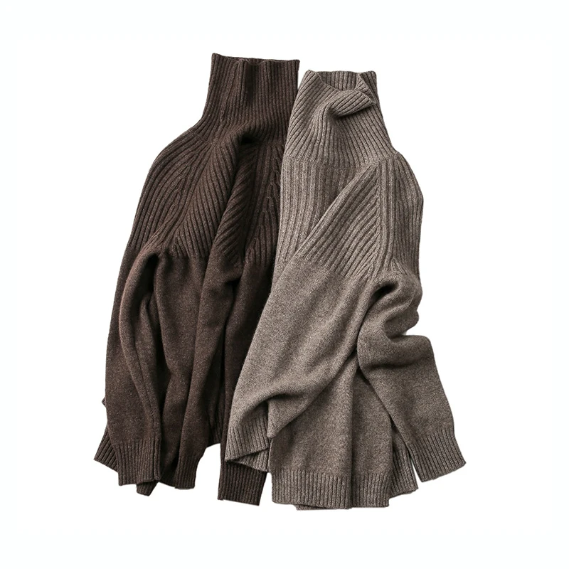 Женский свитер с высоким воротом однотонный Свободный пуловер в минималистичном