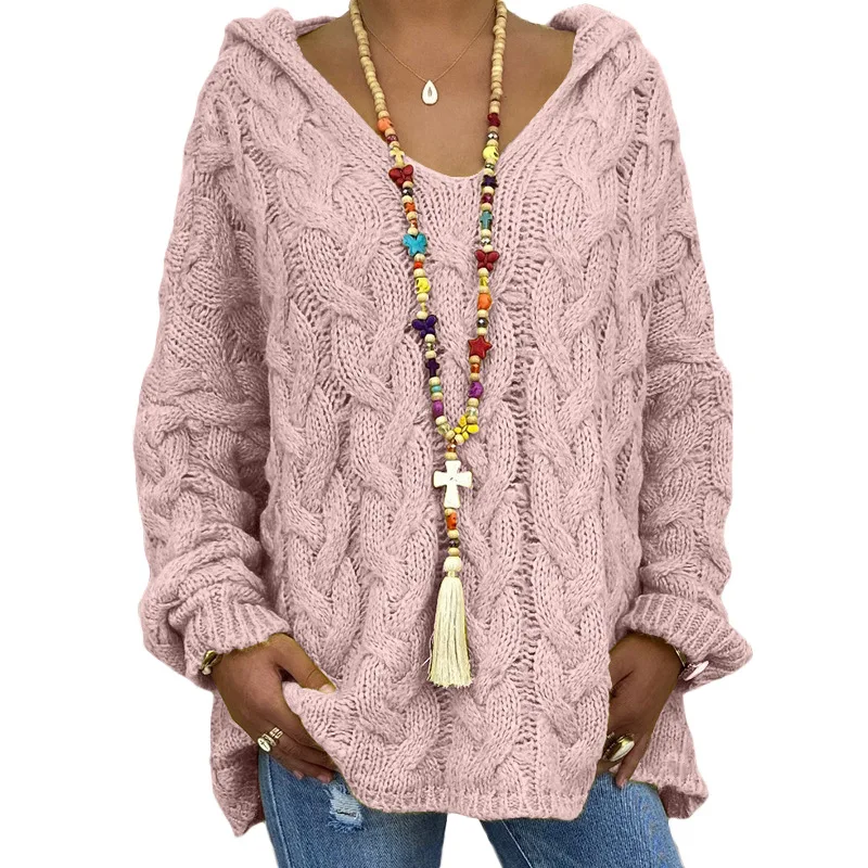 

2021 new sweater solid color twist knit hoodie Europe and America