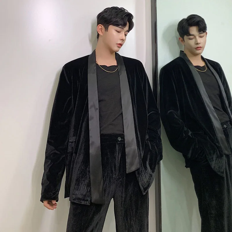 

Мужской комплект из 2 предметов (пиджак + брюки), винтажная уличная одежда, Свободный Повседневный вельветовый кардиган, блейзер в стиле хип-хоп