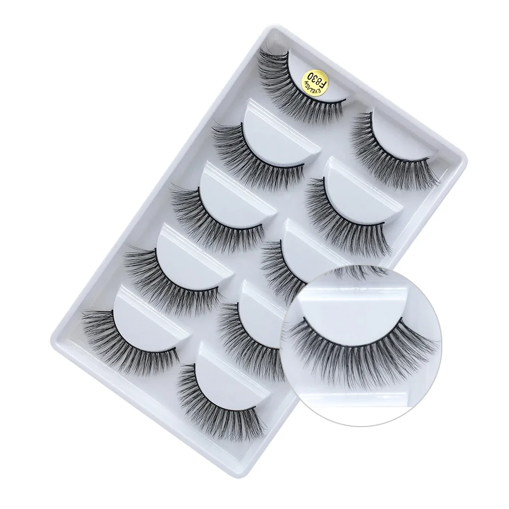 

3D 5Pairs False Eyelashes Extension Synthetic Hair Faux Mink Hair Wholesale Full Strip Natural Fake Eyelash Curler
