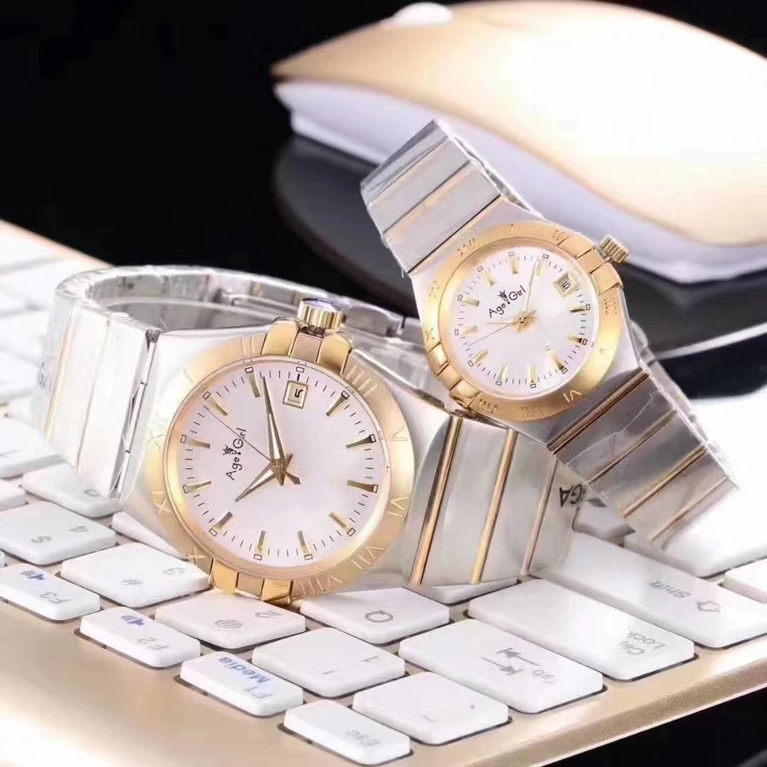 

Classic New Men Women Couple Watches Gold Bezel White Dial Automatic Mechanical Stainless Steel Sapphire Diamond Rome Watch