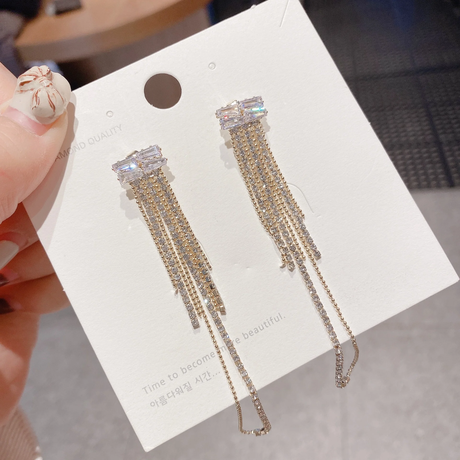 

Net Red Long-style Hand Made Tassel Zircon Earrings Fashion Earrings Temperament Gold Plated S925 Silver Needle Earrings