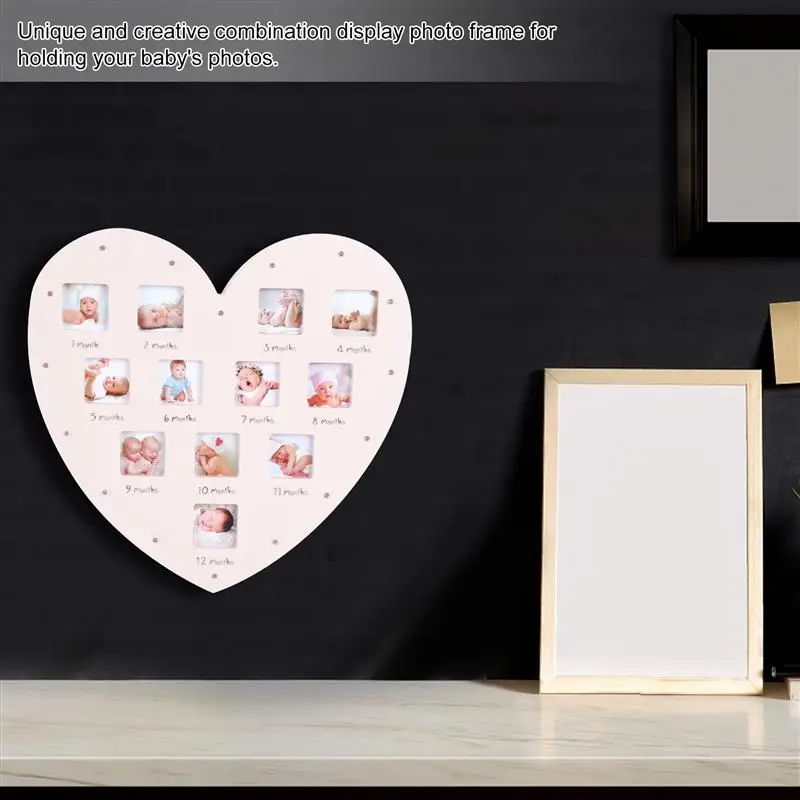 Marco de fotos de beb&eacute; con forma de coraz&oacute;n creativa, con luz, primer a&ntilde;o-5