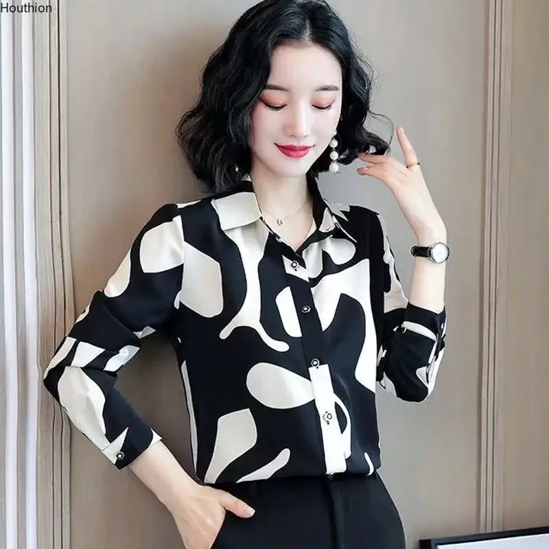 

Женская рубашка-поло с длинным рукавом, свободного покроя