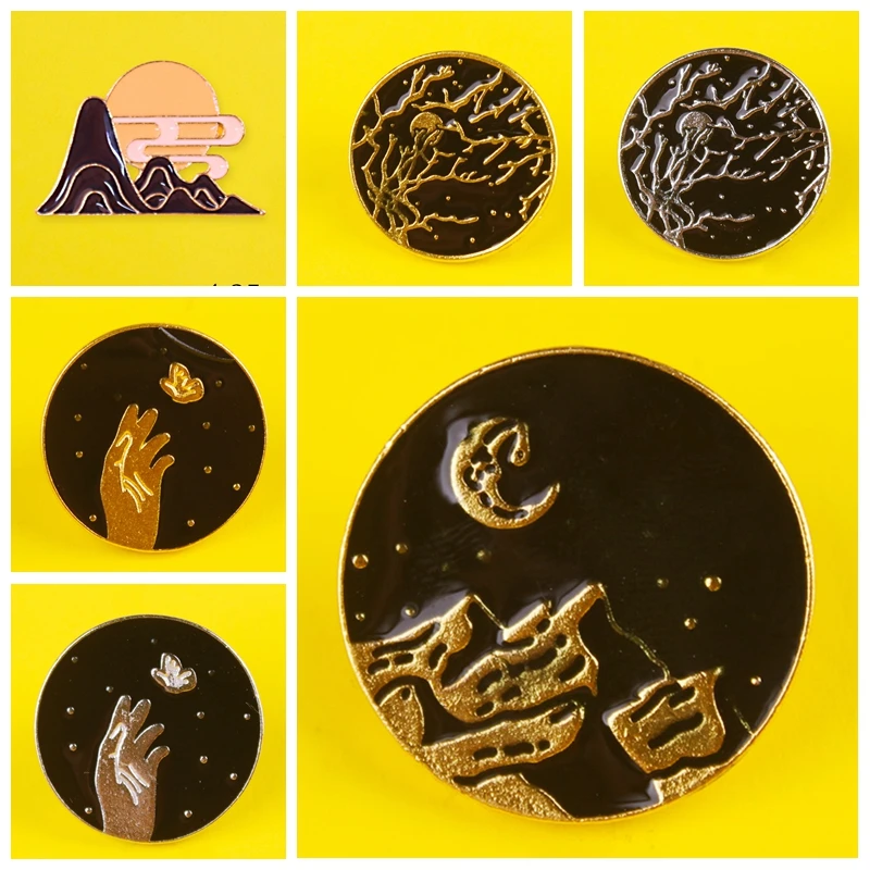 Брошь с эмалью в виде горы леса озер земли путешествий автобуса значок на ткани