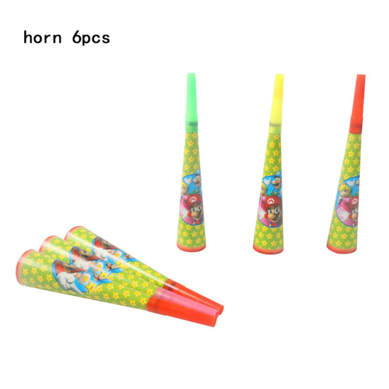 6pcs horns Тема "Супер Марио" пластиковые сумки для мальчиков, Детские сувениры, вечерние подарки на день рождения - Цвет: 6pcs horns