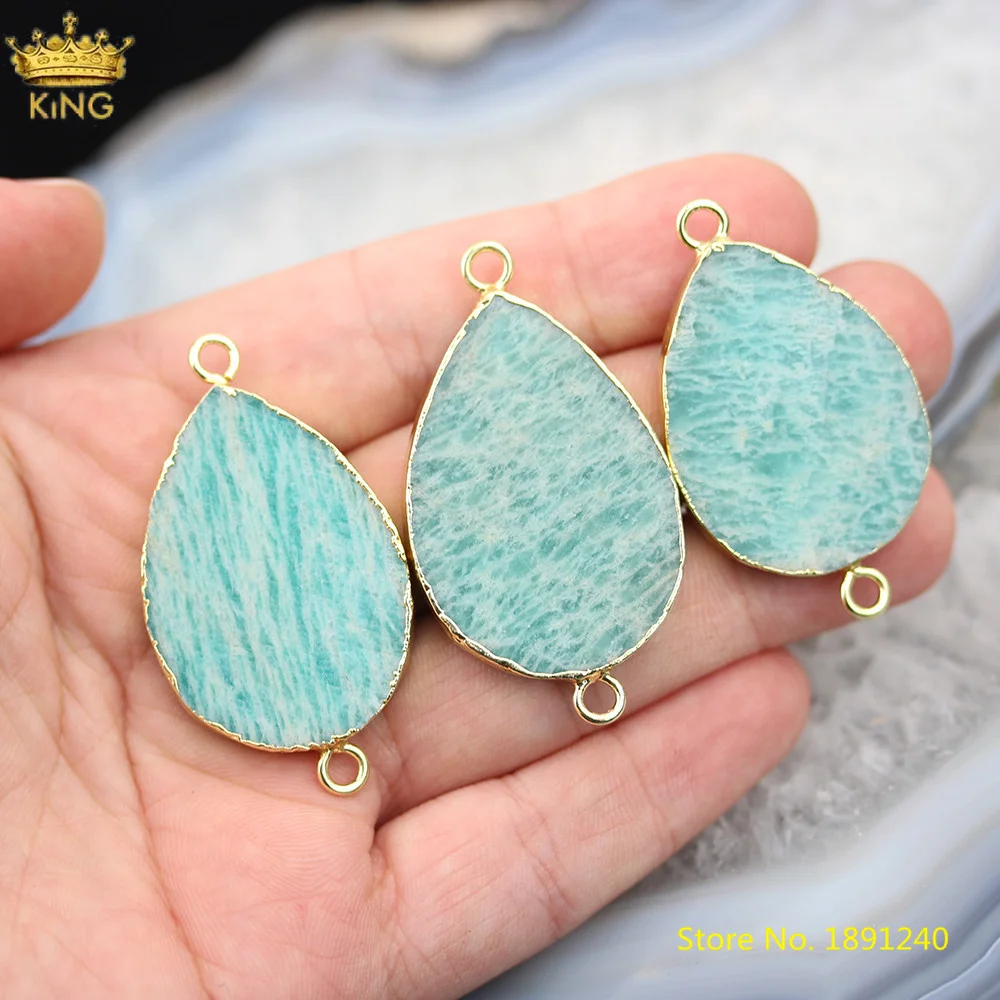 

5Pcs/Lot Natural Amazon Stone Water Drop Pendant Necklace Women Stone Double Holes Charms For Jewelry DIY Making XING-10KBAE