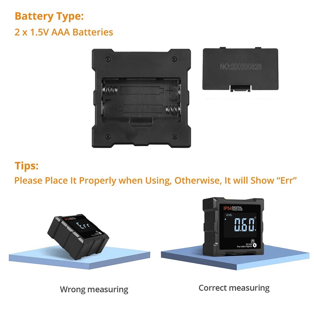 

IP54 Angle Finder 4x90 Degrees Measuring Tool 4 Sides Magnetic Protractor LCD Digital Angle Gauge for Woodworking