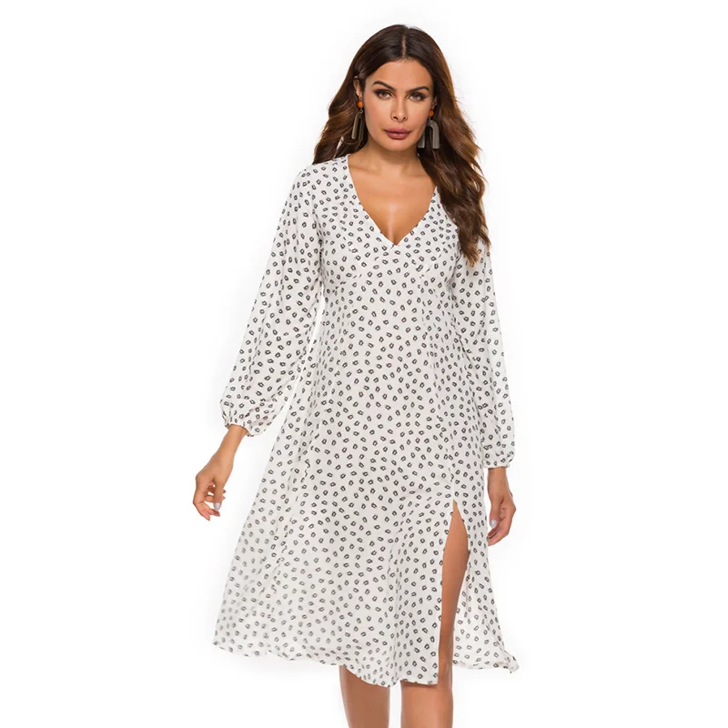 Сексуальное женское осеннее платье трапециевидной формы с v образным вырезом и