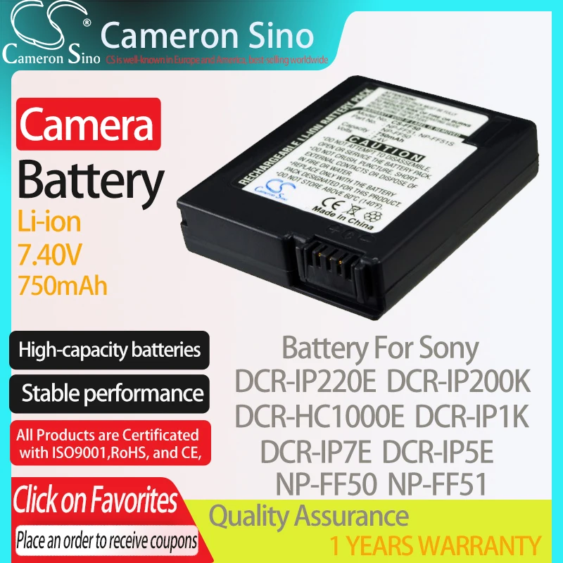 

CameronSino Battery for Sony DCR-IP220E DCR-IP200K DCR-HC1000E DCR-IP1K DCR-IP7E fits Sony NP-FF50 Digital camera Batteries
