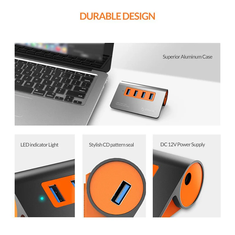ORICO USB3.1 Gen2 концентратор Алюминиевый usb-хаб PC сплиттер 10 Гбит/с супер скорость с 12 В