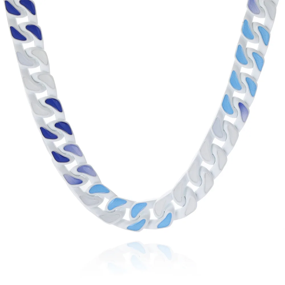 

2021 New Platinum Stainless Steel Necklace For Men White Blue Charm Chain Simple 14K Gold Necklace Luxury Fashion Jewelry Gift