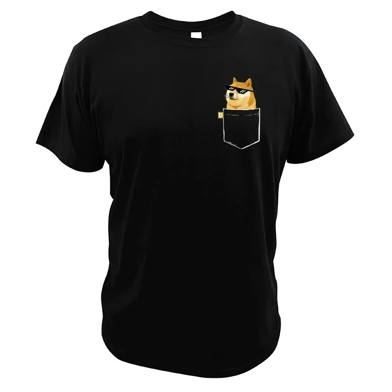 

Unisex Kawaii Tees Dogecoin Faux Pocket T-shirts Doge Individuality Funny Short Sleeve Soft Summer 100% Cotton High Quality Top