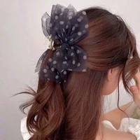 new elegant bow mesh hair claws crab hair clips girls dots color yarn ribbon ponytail holder hair accessories 2021