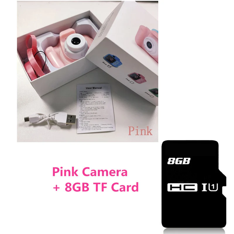 Pink with 8GB Детская игрушечная мини-камера милый видеокамера Перезаряжаемые цифровой Камера с 2-дюймовым Экран дисплея Развивающие игрушки для детей игры на свежем воздухе - Цвет: Pink with 8GB