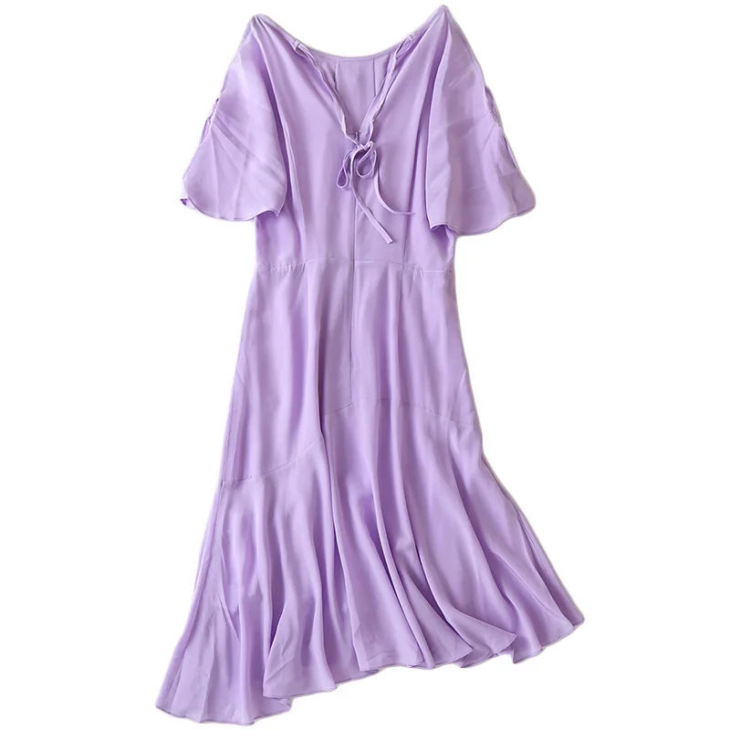 

New products simple silk dress spring and summer 2020 women s silk off shoulder long slim