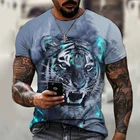 Мужская футболка Очаровательная футболка с круглым вырезом, модная футболка с коротким рукавом с тигром, топ, летняя мужская уличная одежда