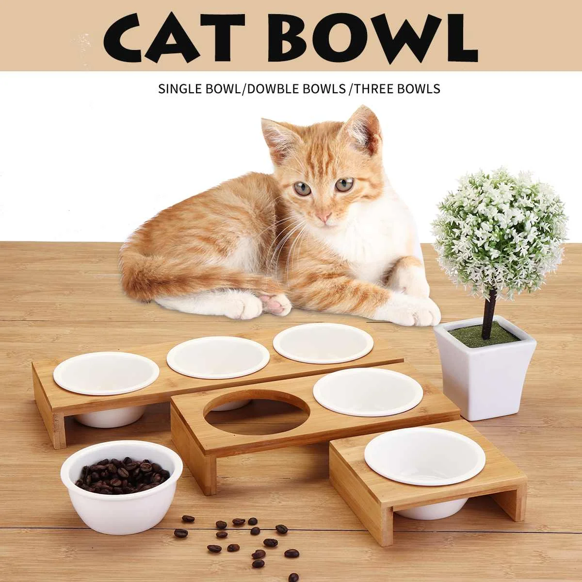 Fashion Cat Dog Feeders Bowls Bamboo Tableware Ceramic Pet Food Water Bowl High Grade Anti Skid Supplies | Дом и сад