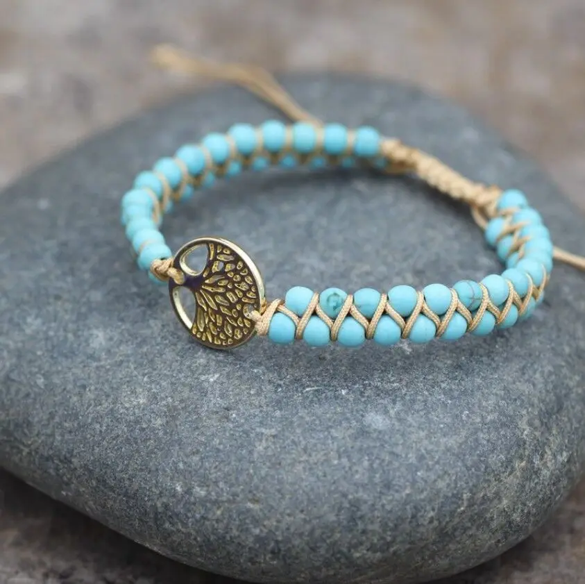 

Handmade Natural Stone Boho Yoga Wrap Bracelet & Bangle Tree of Life African Japser Braided Charm Bracelet Women Men Gift