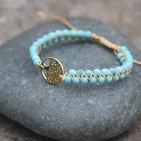 handmade natural stone boho yoga wrap bracelet bangle tree of life african japser braided charm bracelet women men gift