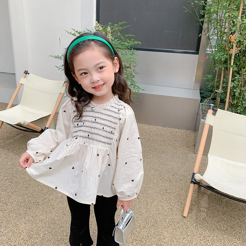 

Girls' Autumn 2021 French Sweet Love Long-Sleeved Shirt Baby Girls' Retro Puff Sleeve Shirt Trendy Doll Shirt