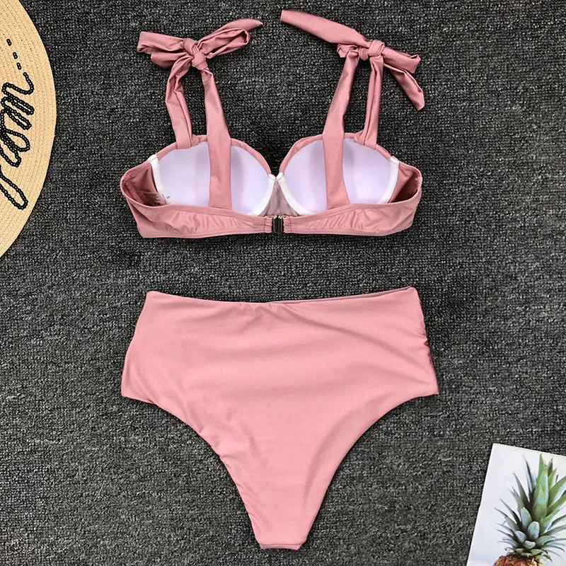 Женский купальник пуш-ап бикини с высокой талией и чашкой комплект из двух