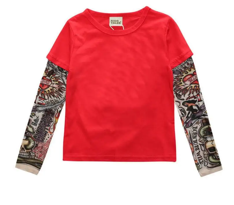 Spring and Autumn Period for boys girls T-shirt children's wear Long sleeves Tattoo with tattoos Two false pieces | Детская одежда