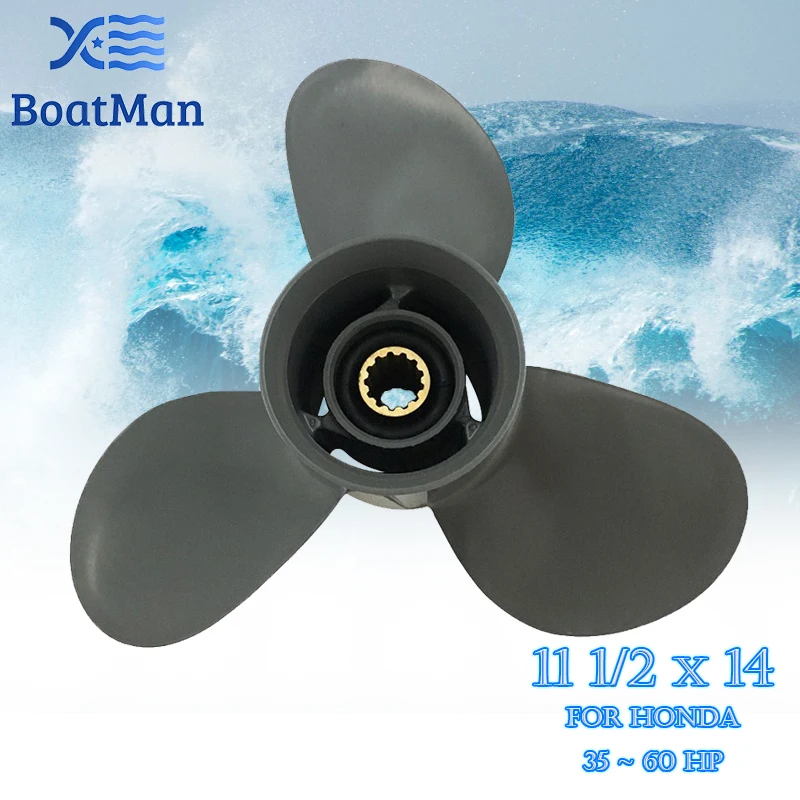 BoatMan® 11 1/2X14 Aluminum Propeller for Honda 35HP 40HP 45HP 50HP 60HP Outboard Motor 13 Tooth Engine RH Boat 58130-ZV5-870-ZA
