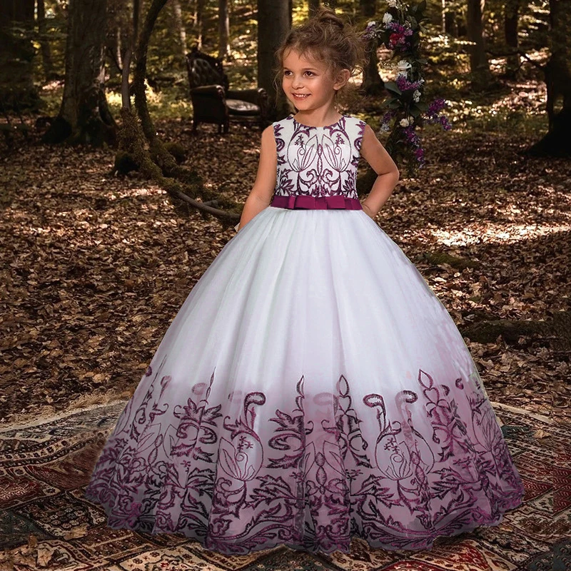 

2021 Summer Teenager Bridesmaid Dress Kids Dresses For Girls Children Retro Lace Princess Dress Girl Party And Wedding Dress