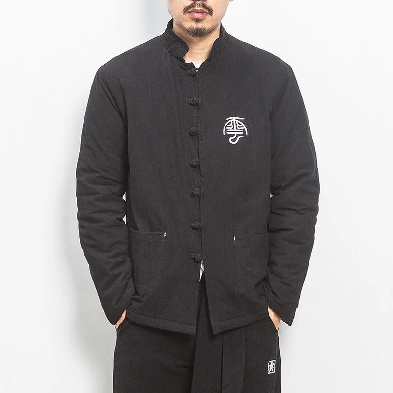 MRGB 2023 Men's Fashion Thick Cotton Coat Chinese Embroidery Casual Oversize Fleece Male Parka Autumn Winter Warm Jacket 3XL