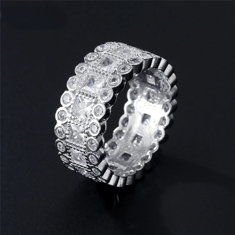 

Brand 2 Row Round Cubic Zirconia Finger Eternity Rings for Women Fashion Wedding Jewelry Femme Couples Gift Size 6 7 8