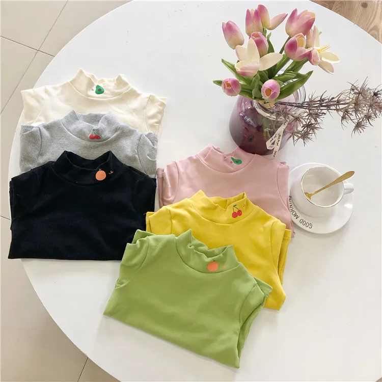 Осень-зима 2019 футболки с высоким воротником и принтом фруктов для мальчиков