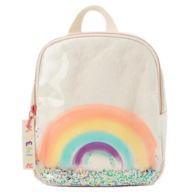 Новинка 2022, плюшевый прозрачный радужный школьный рюкзак с блестками для детского сада, рюкзак с цветными буквами, рюкзак с наорментом