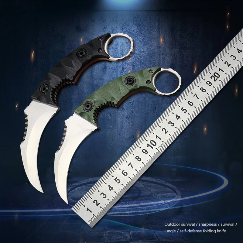 

D2 Steel G10 Handle Karambit Knives Outdoor Survival Hunting Self-defense Tactical Camping Utility Knife CSGO Fighting Tools