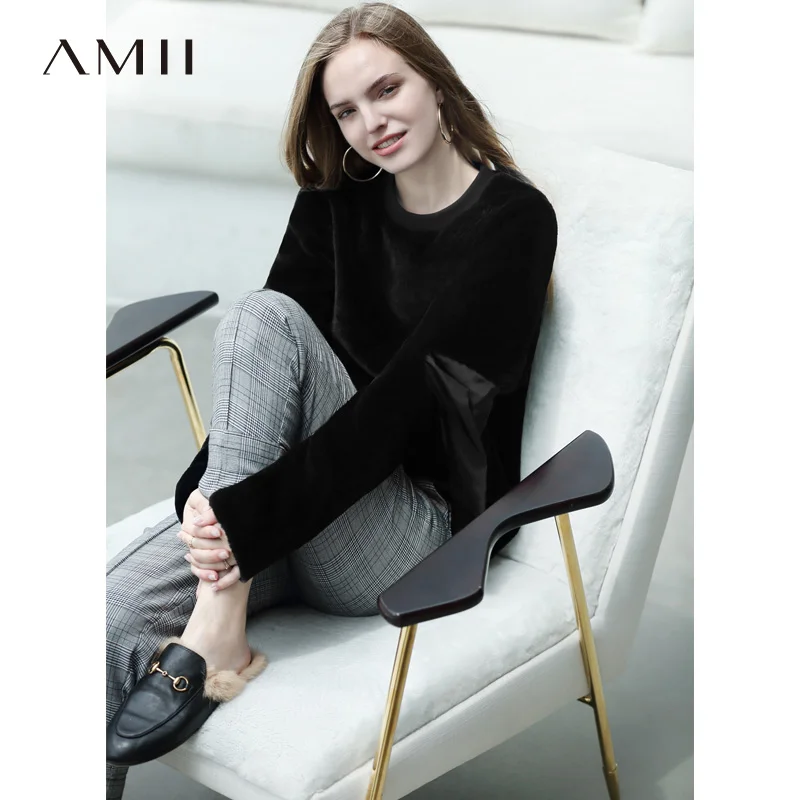 Amii минималистичные толстовки с круглым вырезом Зимние Женские однотонные