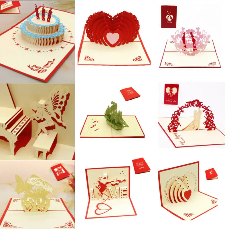 3D Pop UP открытки с днем рождения подарок Почтовые наклейки на конверте свадебные
