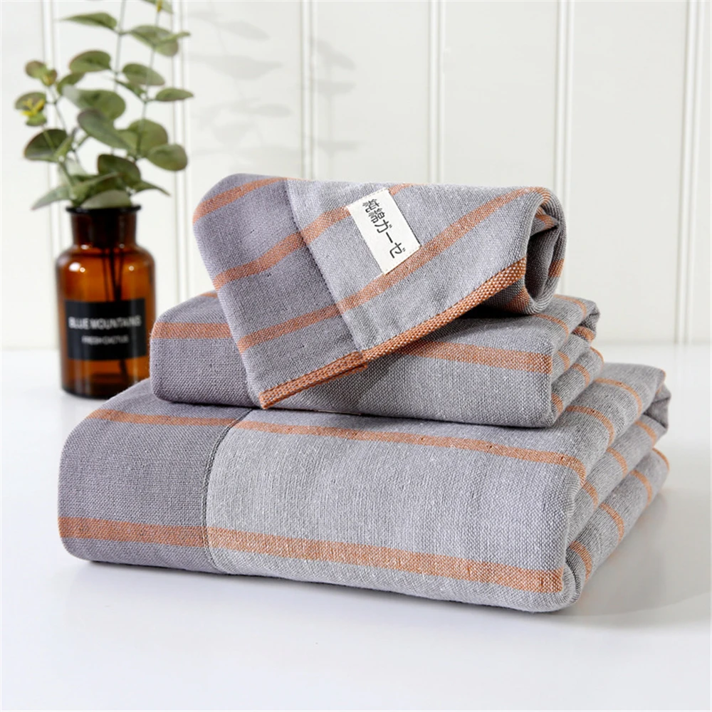 

Japan Style Soft Pure Cotton Stripe Hand Face Bath Towel Set for Children Women Men Adult High Quality 5 Colors