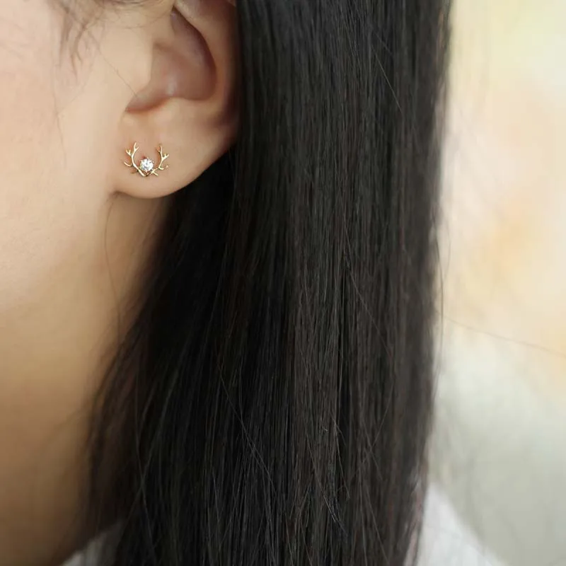 Серьга с оленем 9 к настоящая твердая золотая серьга рогами ювелирное изделие