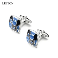 newest blue black enamel cufflinks lepton classic square metal cuff links for mens french shirt cuffs cufflink relojes gemelos