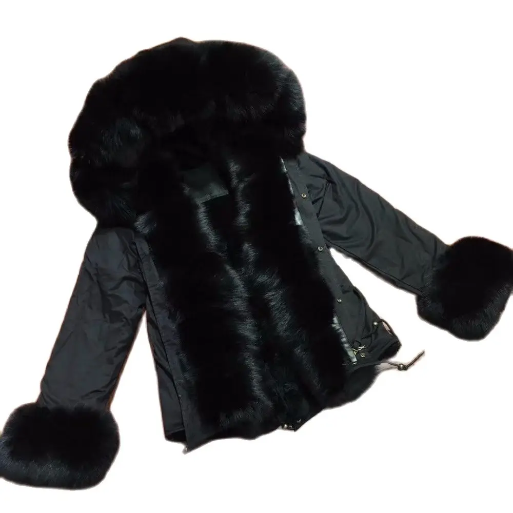 Большие размеры зимние парки из натурального енота черная мини куртка с