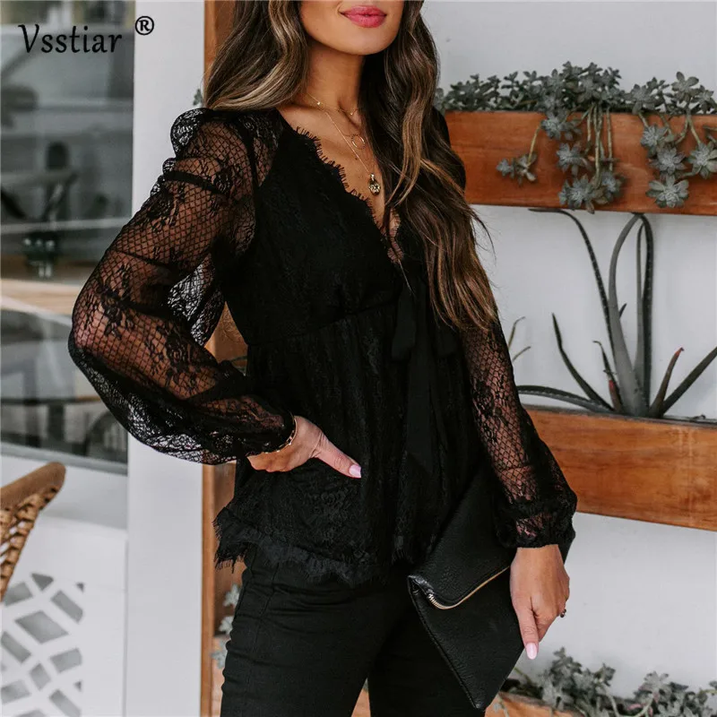 

Lace Patchwork Blouse Women Sexy V Neck Party Crop Top New Summer White Black Fashion Bow Casual Ladies Shirts