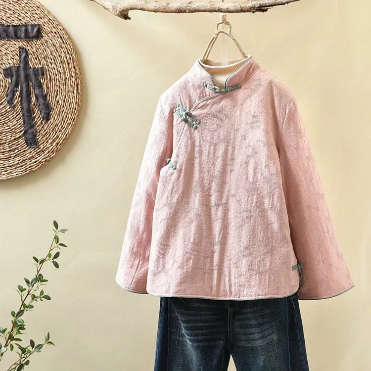 Китайский мандарин цветная Парка женская наклонная пластина Кнопка жаккардовый