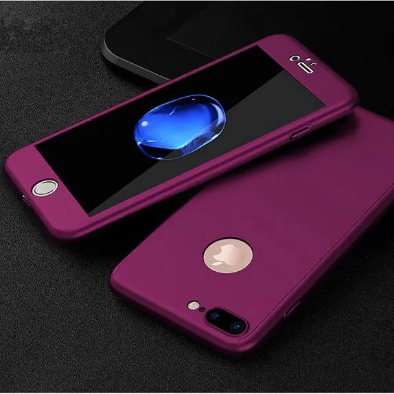 Фиолетовый 360 градусов полный Чехол для iphone 11 Pro Max Xs Max Xr 6S 6 Plus Чехол Жесткий PC закаленное стекло чехол для iphone 7 8 Plus чехол s - Цвет: Фиолетовый