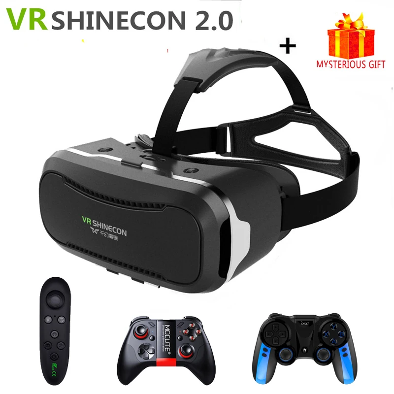 VR Shinecon 2,0 2 веар вр смарт шлем видео триде три 3 D 3D очки виртуальной реальности для iPhone Android смартфонов умные виар игр дополненной телефона комплект видеоочки с экраном контролерами стерео линзы игровые