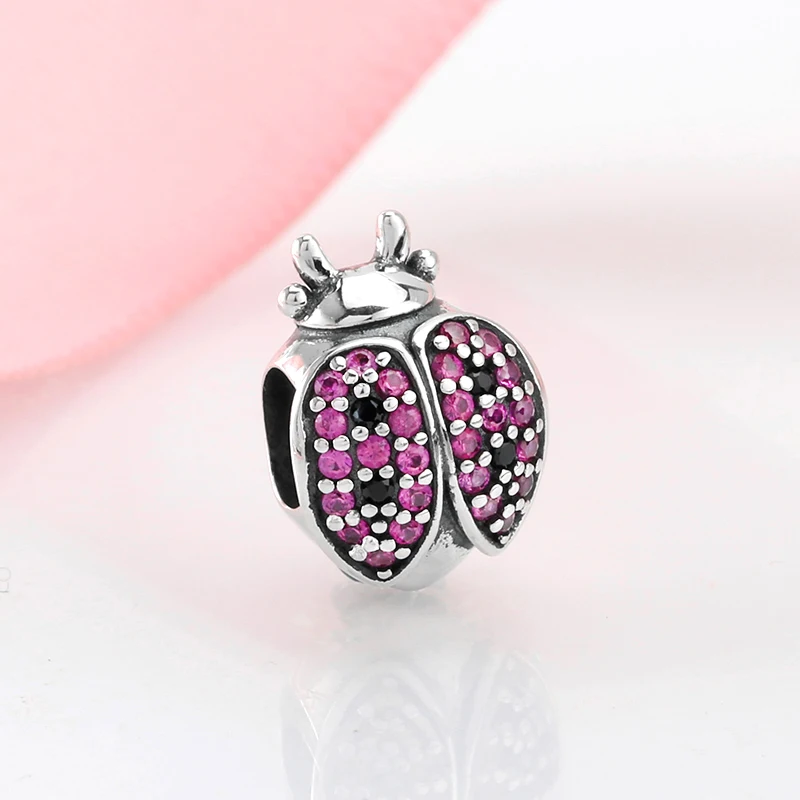 Сделай Сам серебро 925 пробы модная Милая божья коровка Красный CZ изящные бусины