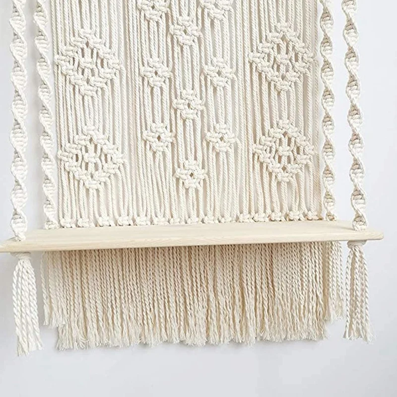

Macrame Wall Rack, Handmade Indoor Bohemian Rope Plant Pot Basket Rack, Lanyard Plant Hanger