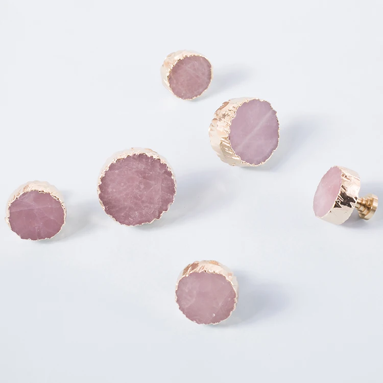 Ручки из розового кристалла и мрамора с одним отверстием для мебели кухонных