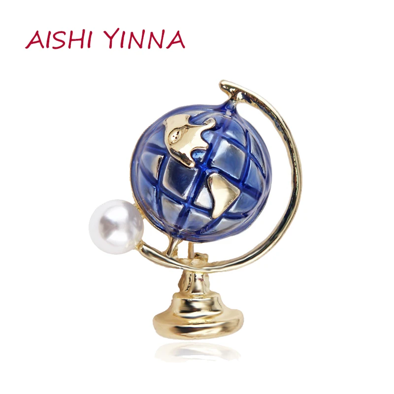 

AISHI YINNA New European And American Style Enamel Oil Drop Brooch Globe Corsage Planet Pin Unisex