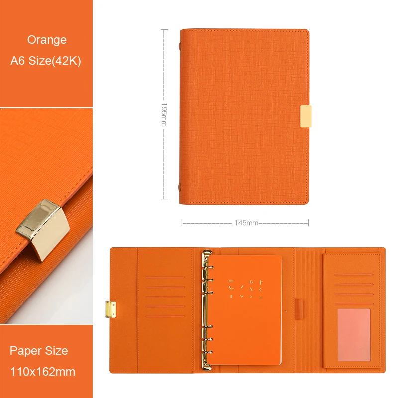 Orange A6 Изысканный деловой стиль офисный блокнот Весна связующий Дневник Книга-нет ручки, Размер A5/A6, TPN063 - Цвет: Orange A6