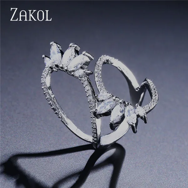 White Color ZAKOL, милые, стильные, белые, циркониевые, открытые кольца, геометрическое, регулируемое кольцо, ювелирные изделия для женщин, вечерние, подарок, FSRP2015 - Цвет основного камня: White Color
